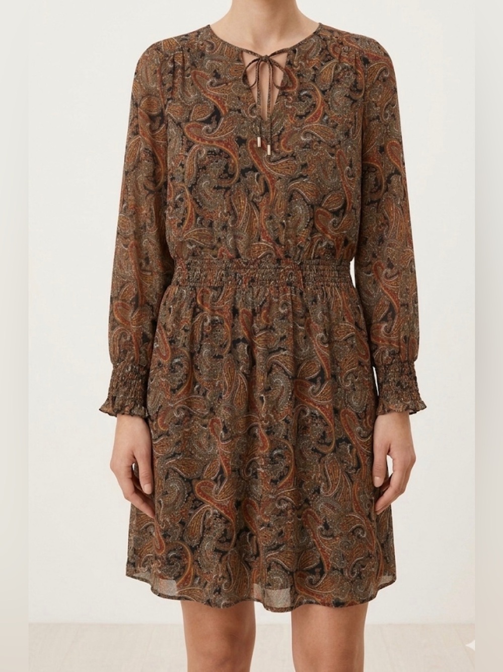 NWT Michael Kors Paisley Long Sleeve Smocked Dress